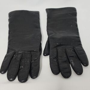 Aris Black Leather Cashmere Gloves Size 6 1/2